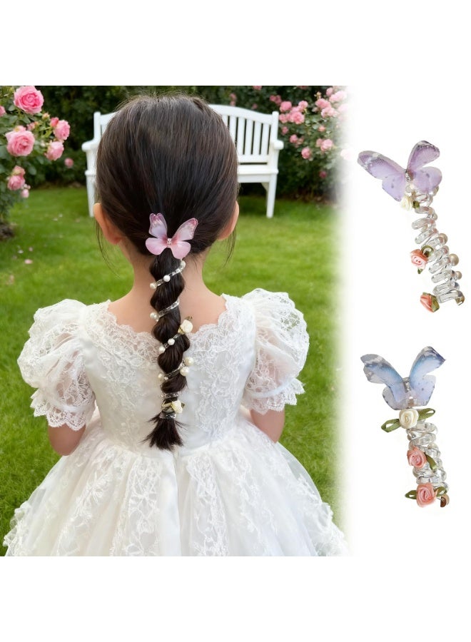 4PC Pearl Butterfly Telephone Wire Hair Ties – Spiral Elastic Bubble Ponytail Hair Bands for Women & Girls, No Damage, Soft & Stretchy Hair Accessories for High Ponytails and Braids - Image 3